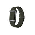 VIBE LOOP Ban smart wristband with a dark olive woven fabric double-bar strap, metal loops and slim black display