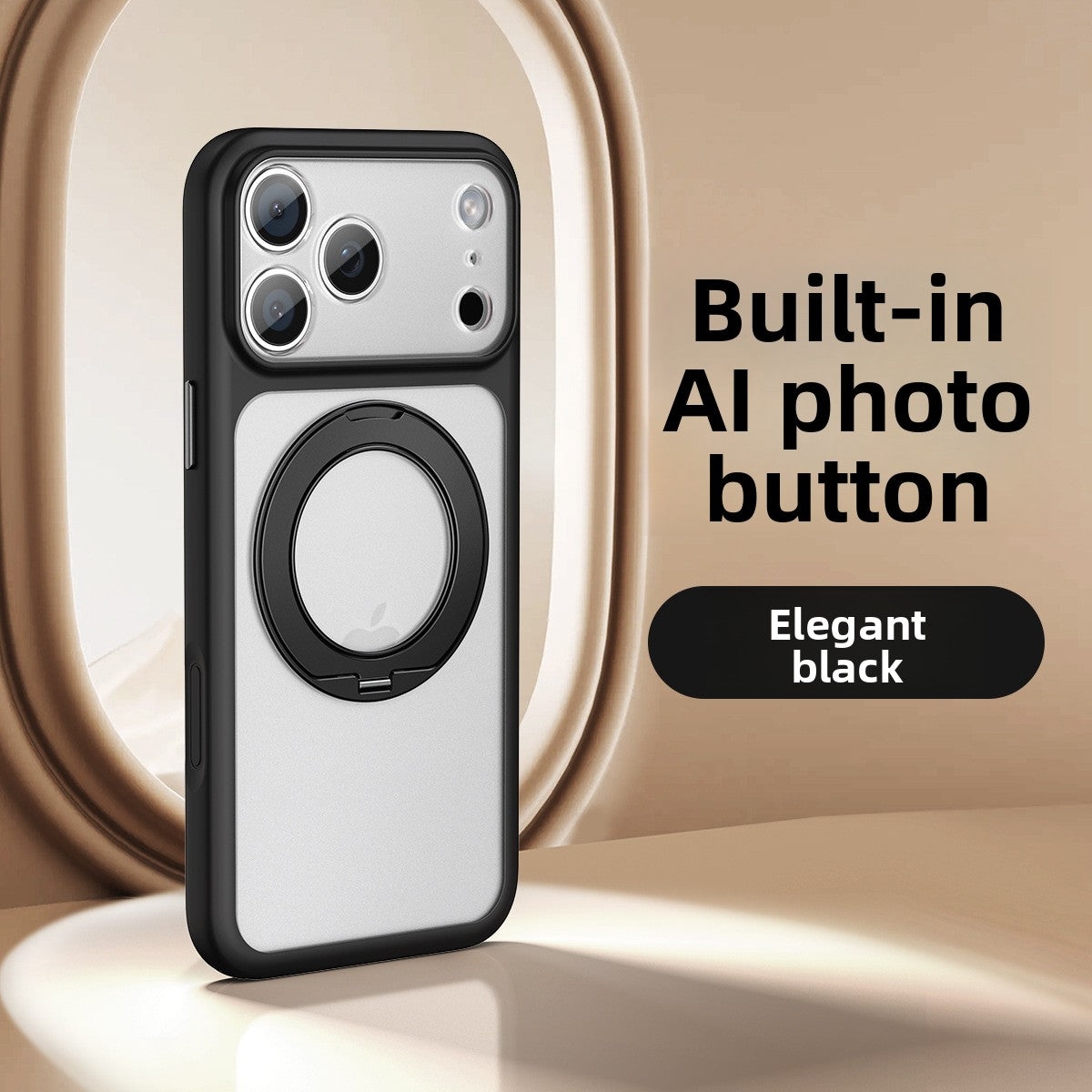 VIBE LOOP BANS phone case in elegant black with silver back panel, raised camera surround and circular magnetic ring