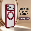 VIBE LOOP BANS phone case with a cherry red rubber frame, silver back, raised camera surround and circular magnetic ring stand