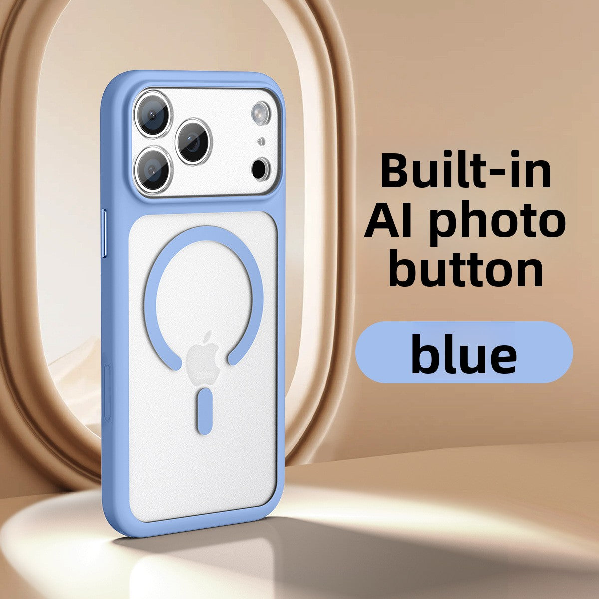 VIBE LOOP BANS phone case with a light blue rubber frame, white textured back, magnetic ring and raised camera surround