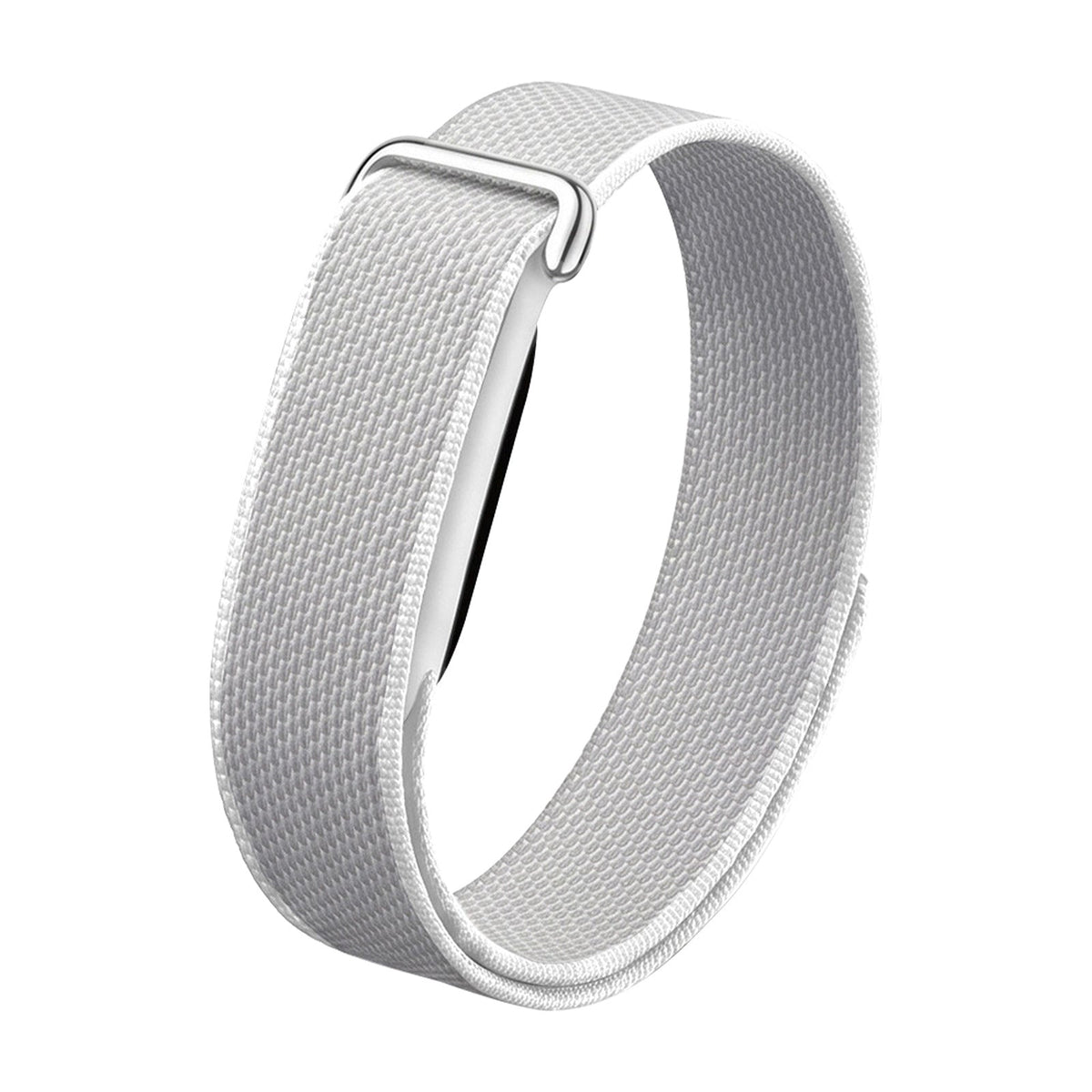 VIBE LOOP BANS woven nylon watch strap in light gray with a textured weave and metal loop closure