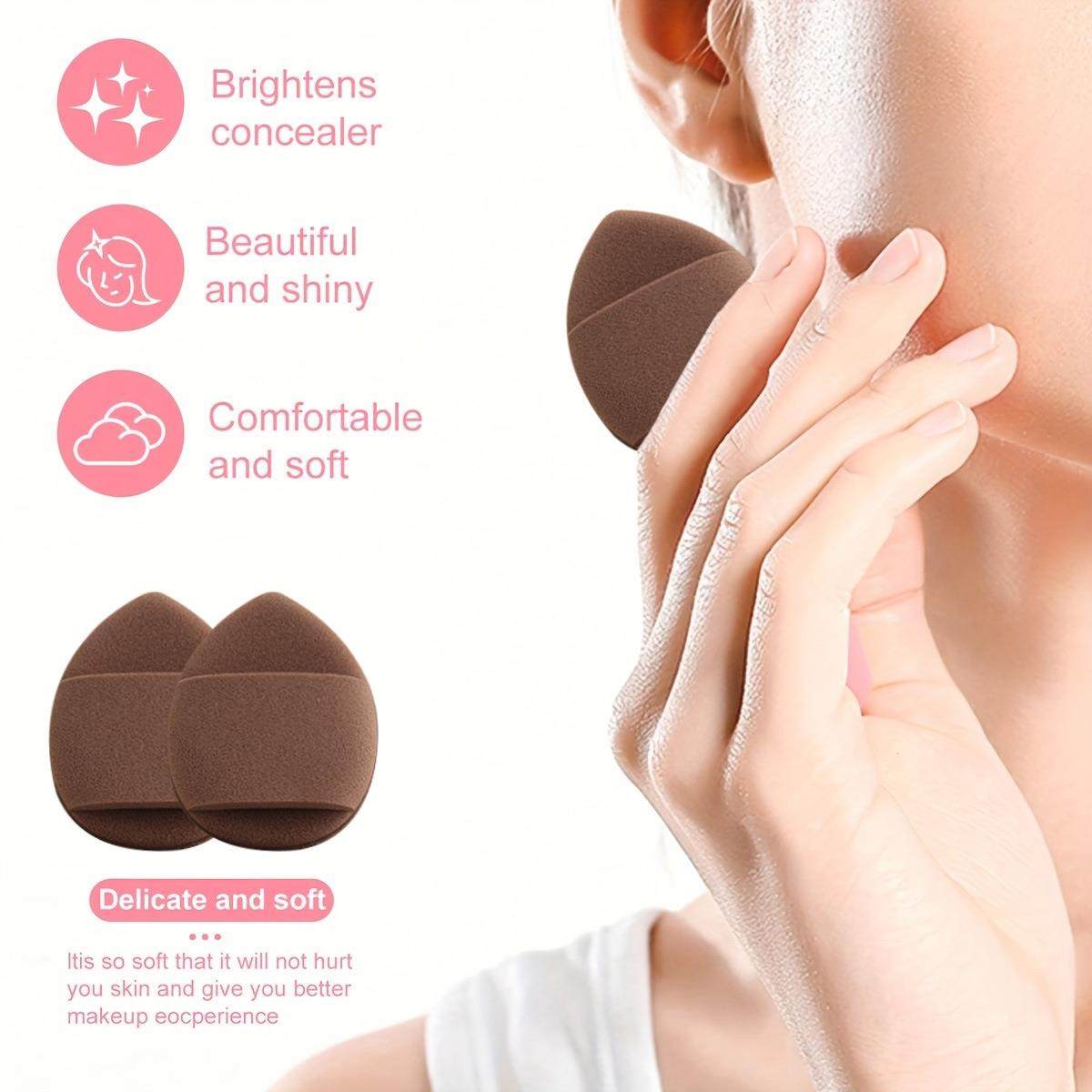VIBE LOOP BANS Makeup brushes include dark brown, soft foam teardrop powder puffs with rounded, segmented shapes