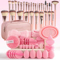 VIBE LOOP BANS Makeup brushes set with rose-gold handles, soft bristles, pink makeup sponges, puffs and beauty tools