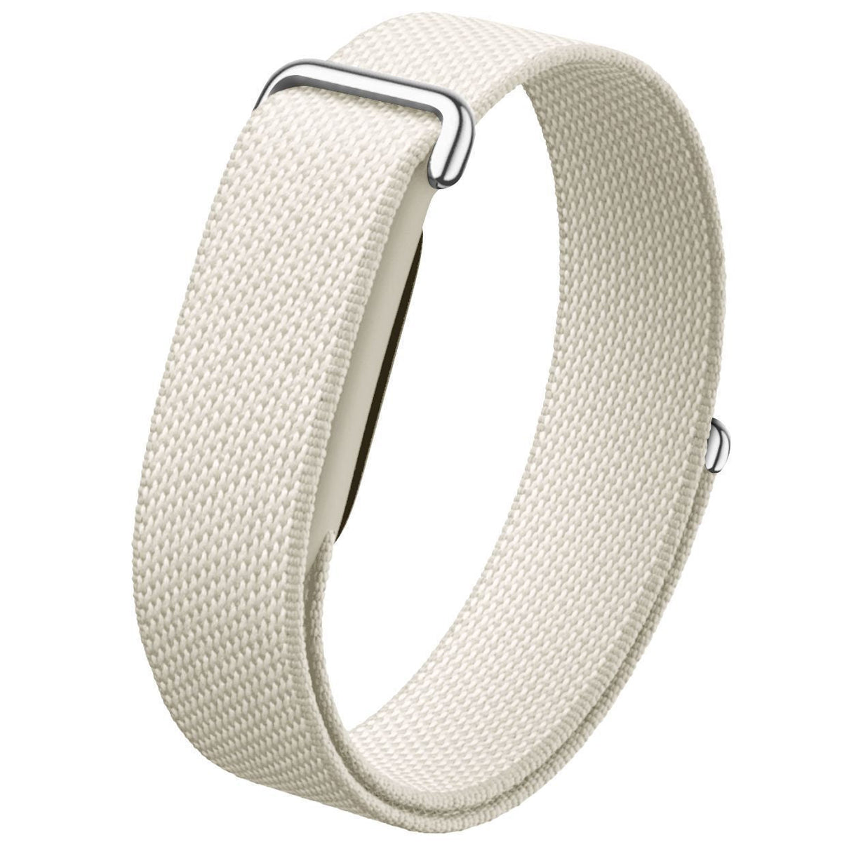 VIBE LOOP BANS woven nylon watch strap in off-white with a textured weave and silver-toned metal loops