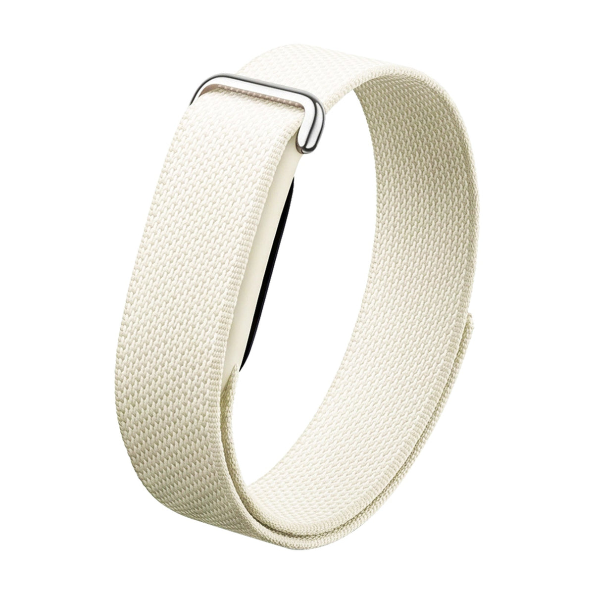 VIBE LOOP BANS woven nylon smartwatch strap in off-white with a textured weave and silver metal loop clasp