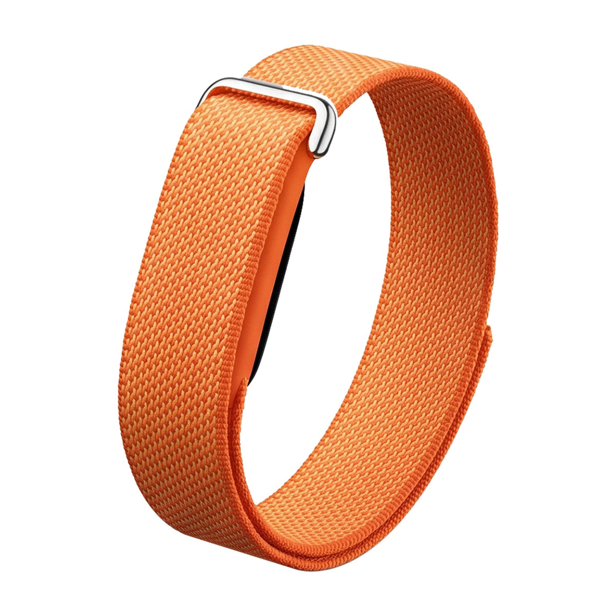 VIBE LOOP BANS woven nylon watch strap in bright orange, featuring a textured weave and silver loop fastener