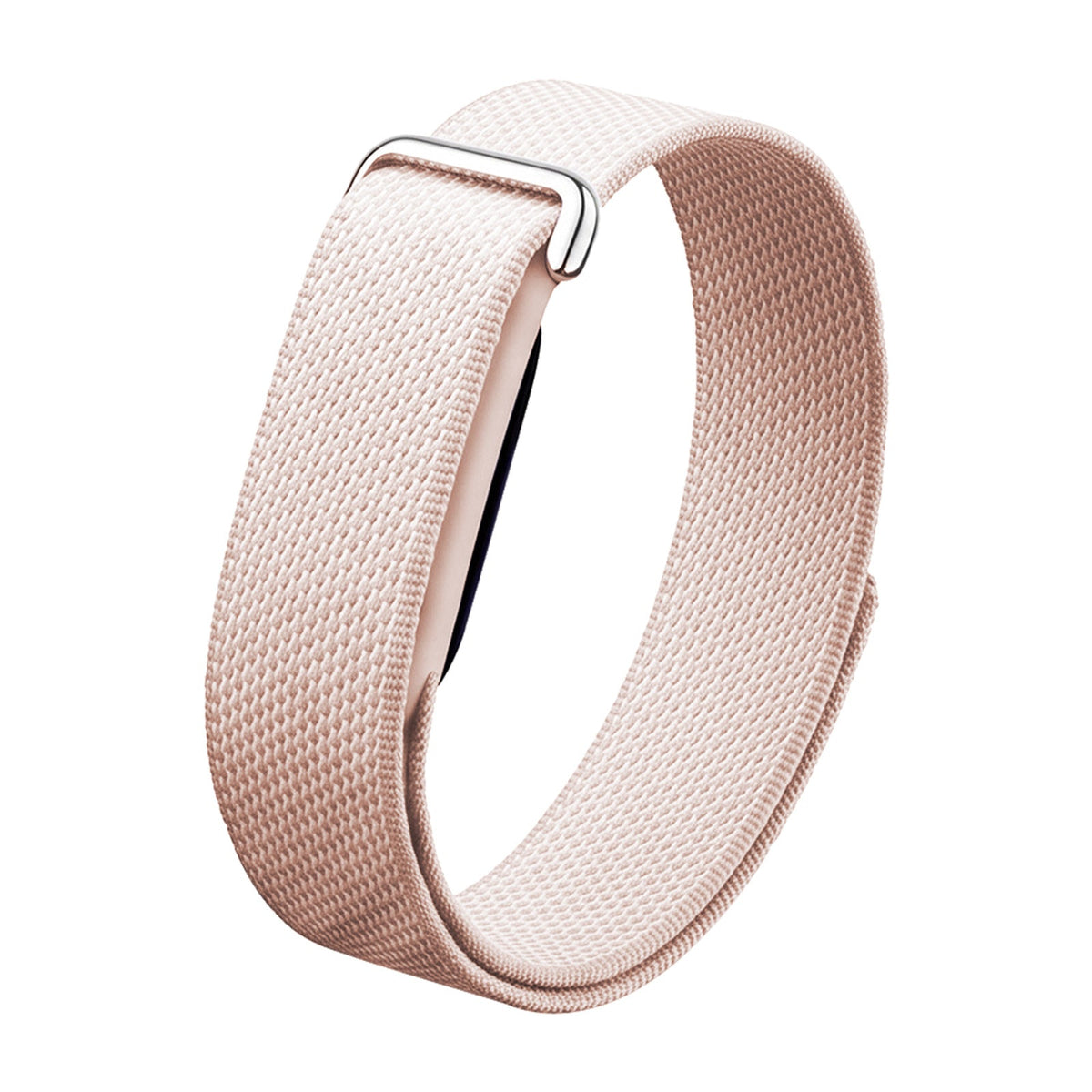VIBE LOOP BANS woven nylon watch strap in pale blush with a textured loop design and silver clasp