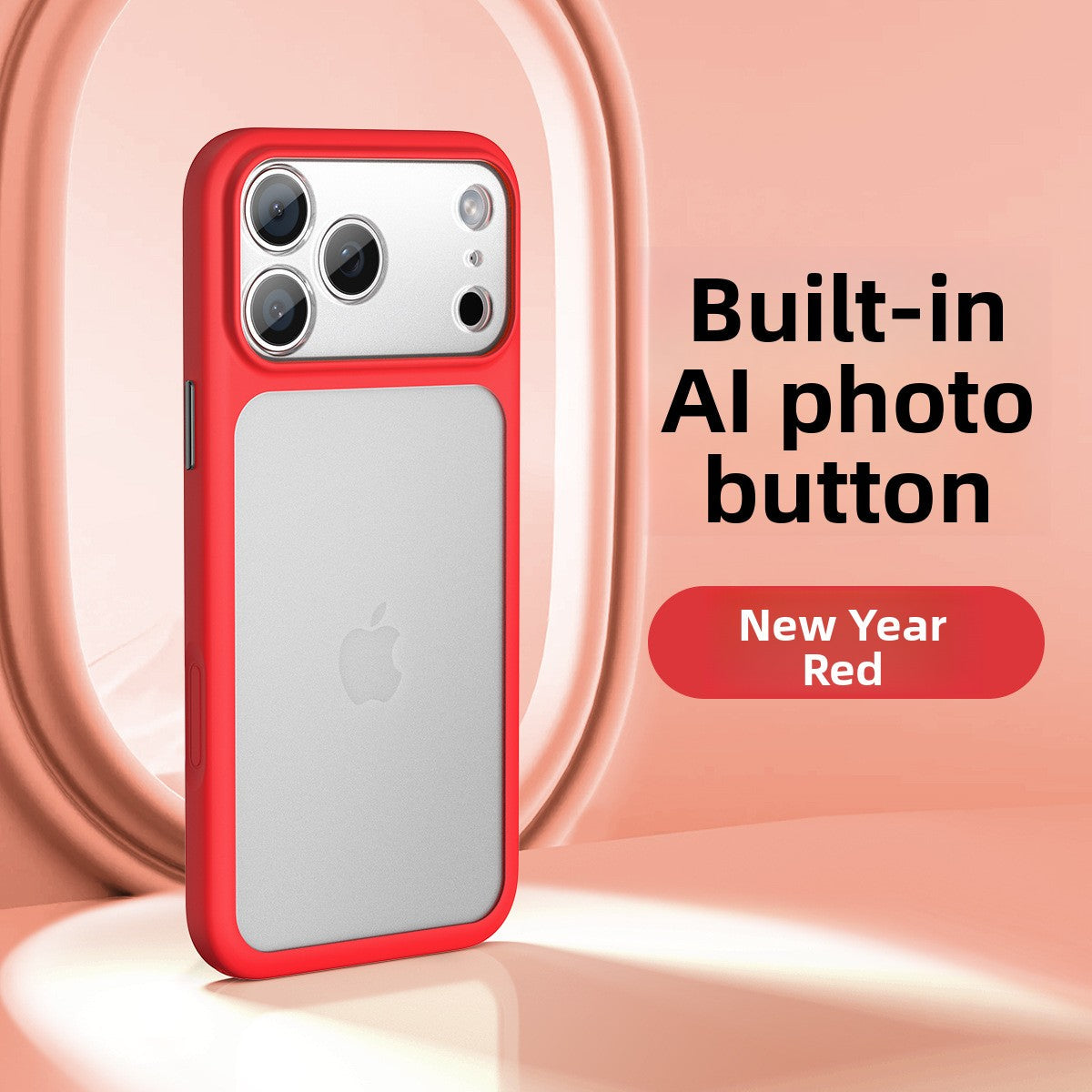 VIBE LOOP BANS iPhone case in vivid New Year red with a pale gray inset panel, raised black-edged camera guard and side button