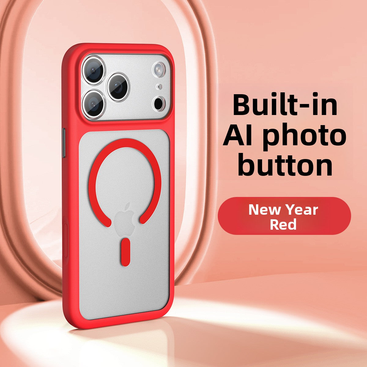 VIBE LOOP BANS phone case with a red bumper, silver magnetic ring panel, camera cutouts and side button