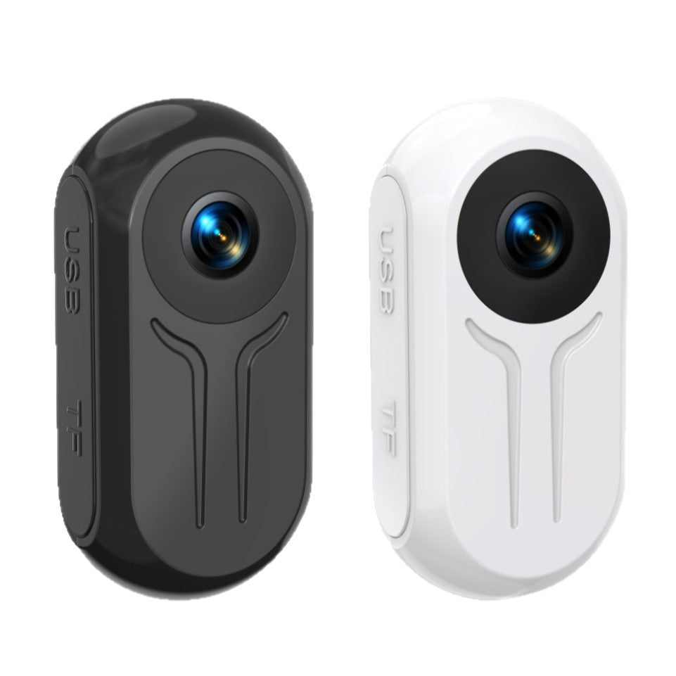 VIBE LOOP BANS Thumb Camera in black and white plastic, compact rounded bodies with prominent circular lenses and sculpted front details.
