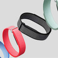 VIBE LOOP BANS woven nylon watch strap set in red, black, pale mint and blue with textured bands and metal loops