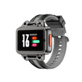 VIBE LOOP Elderly Smartwatch in metallic gray with a black rectangular touchscreen, orange side button and perforated silicone strap