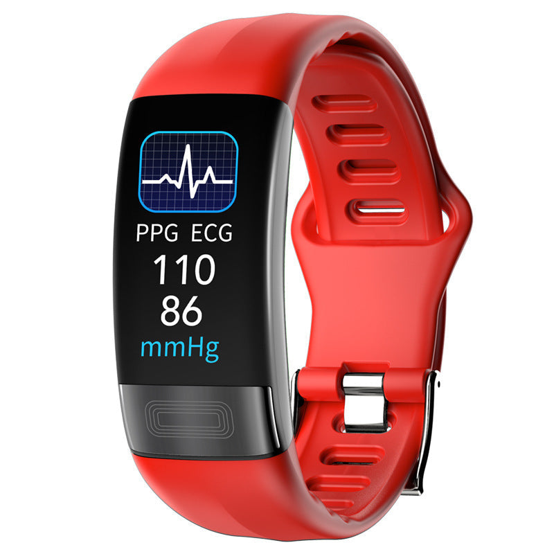 VIBE LOOP Health Monitoring smart watch with a black curved touchscreen, glossy casing, and perforated adjustable strap.