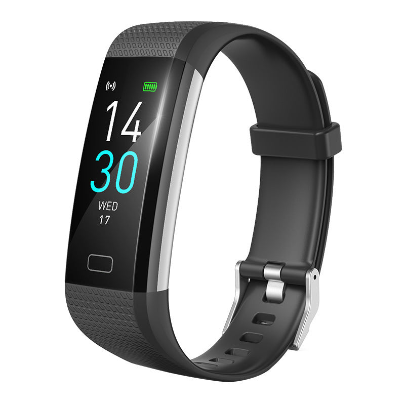 VIBE LOOP™ Multifunctional Smart Watch with a black digital display, curved silver-edged casing, and textured black strap