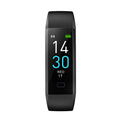 VIBE LOOP™ Multifunctional Smart Watch with a black textured wristband, slim rectangular digital screen and cyan time display