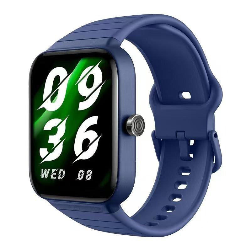 VIBE LOOP™ Smart Watch with a navy blue silicone strap, rectangular black digital screen and raised side button