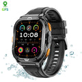 VIBE LOOP™ X5 Smart Watch with a rugged black design, silicone strap, bright color display, orange side buttons and GPS icon