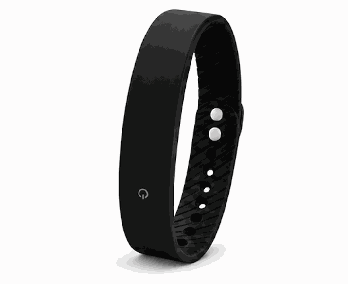 Vibration Loop Ban Alarm Watch, black silicone fitness tracker with a smooth curved band and ribbed adjustable strap.