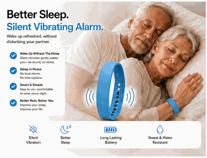 Vibration Loop Ban Alarm Watch in bright blue silicone, with a perforated adjustable strap and silent vibration alarm feature