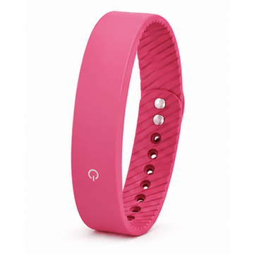 Vibration Loop Ban Alarm Watch with a bright pink silicone loop band, ridged inner surface, metal buttons and adjustment holes