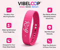 Vibration Loop Ban Alarm Watch in bright pink silicone with a curved LED display and adjustable loop strap