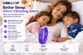 Vibration Loop Ban Alarm Watch with a purple silicone band, black display and vibrating alarm design on a sleeping child’s wrist