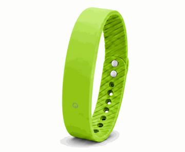 Vibration Loop Ban Alarm fitness tracker with a bright yellow-green silicone loop, ridged inner band and two silver buttons.