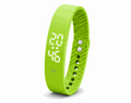 Vibration Loop Ban Alarm fitness tracker in bright yellow-green silicone, with a slim loop band and white LED display