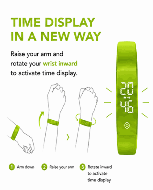 Vibration Loop Ban Alarm watch with a bright yellow-green silicone band and a vertical LED time display