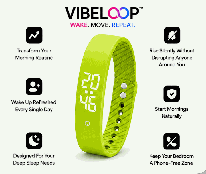 Vibration Loop Ban Alarm wristband with a bright yellow-green silicone loop, LED time display and adjustable holes