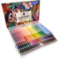 Water-Soluble Colored Pencils in a 72-color set, with sharpened pencils in a clear tray and a vivid botanical-patterned box