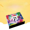 Water-Soluble Colored Pencils in a rectangular box with a vivid multicolour watercolor-patterned lid and black sides