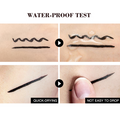 Waterproof Cat Eye Eyeliner shown as black wavy and sharp lines on skin, resisting water and staying intact when rubbed