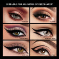 Waterproof Cat Eye Eyeliner showcasing six eye makeup looks, from natural and classic styles to colourful, double wing, cat eye, and graphic designs.