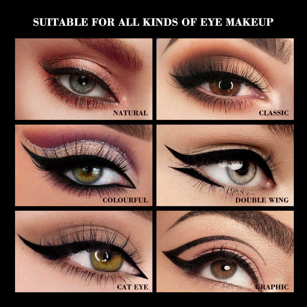 Waterproof Cat Eye Eyeliner showcasing six eye makeup looks, from natural and classic styles to colourful, double wing, cat eye, and graphic designs.