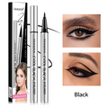 Waterproof Liquid Eyeliner Pen with a slim silver-and-black body, pointed felt tip and bold black winged eye examples