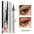 Waterproof Liquid Eyeliner Pen with a slim silver barrel, black fine-tip applicator, and brown winged liner shown on eyes