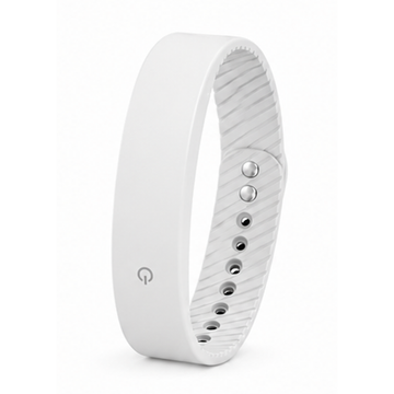 A white smart fitness band with a matte finish and a textured inner strap, shown on a clean white background.