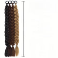 Wig with braids in black, dark brown and blonde synthetic fiber, with long chunky plaits and elastic loops