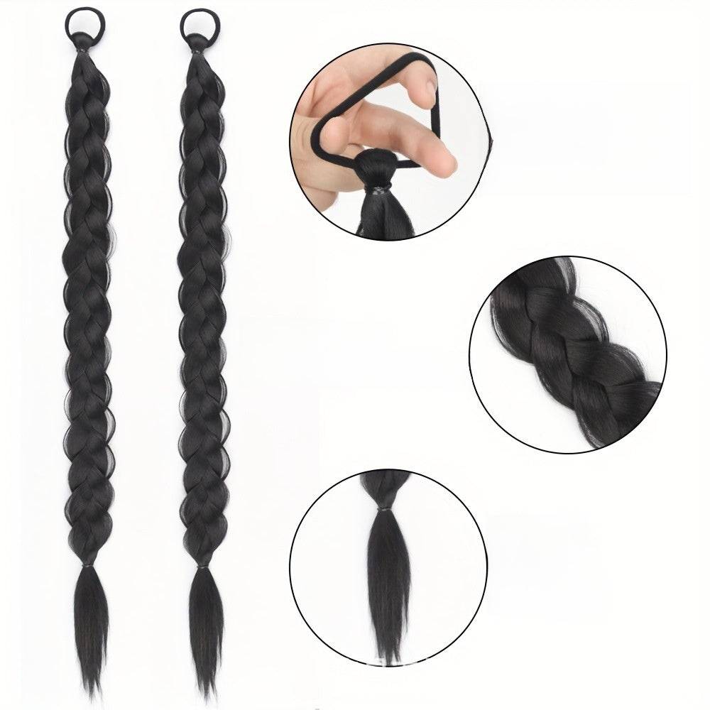 Braided synthetic hair extensions in a wig with braids style, shown in black, brown, and blonde shades with looped tops.