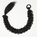Wig with braids in glossy black synthetic fiber, featuring a thick curved plait with loose hair and an attachment loop