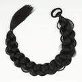 Wig with braids in glossy black synthetic hair, featuring a thick woven braid and attached high ponytail loop