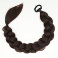 Wig with braids in dark brown synthetic hair, featuring a thick looped braid and smooth tapered ponytail ends