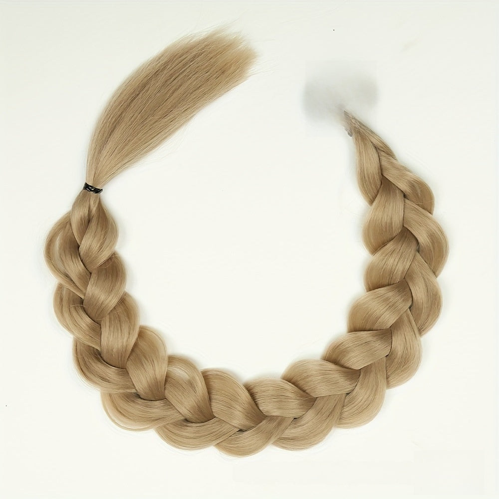 Wig with braids in light blonde synthetic fiber, styled as a thick, curved braid with a loose hair tail.