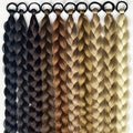 Braided synthetic hair extensions in a wig with braids style, shown in black, brown, and blonde shades with looped tops.