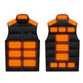 Winter Smart Electric Heating Jacket, black padded sleeveless vest with stand collar, zipper and glowing orange heating zones