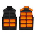 Winter Smart Electric Heating Jacket shown as a black padded sleeveless vest with a stand collar, zipper, and glowing heating panels