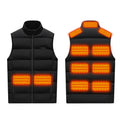 Winter Smart Electric Heating Jacket, black quilted sleeveless vest with stand collar, front zipper and glowing heating zones