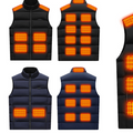 Winter Smart Electric Heating Jacket, sleeveless padded vest in black or navy with stand collar, zipper and glowing heat zones.