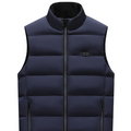 Winter Smart Electric Heating Jacket, a navy padded sleeveless vest with a stand collar, front zip and chest control button